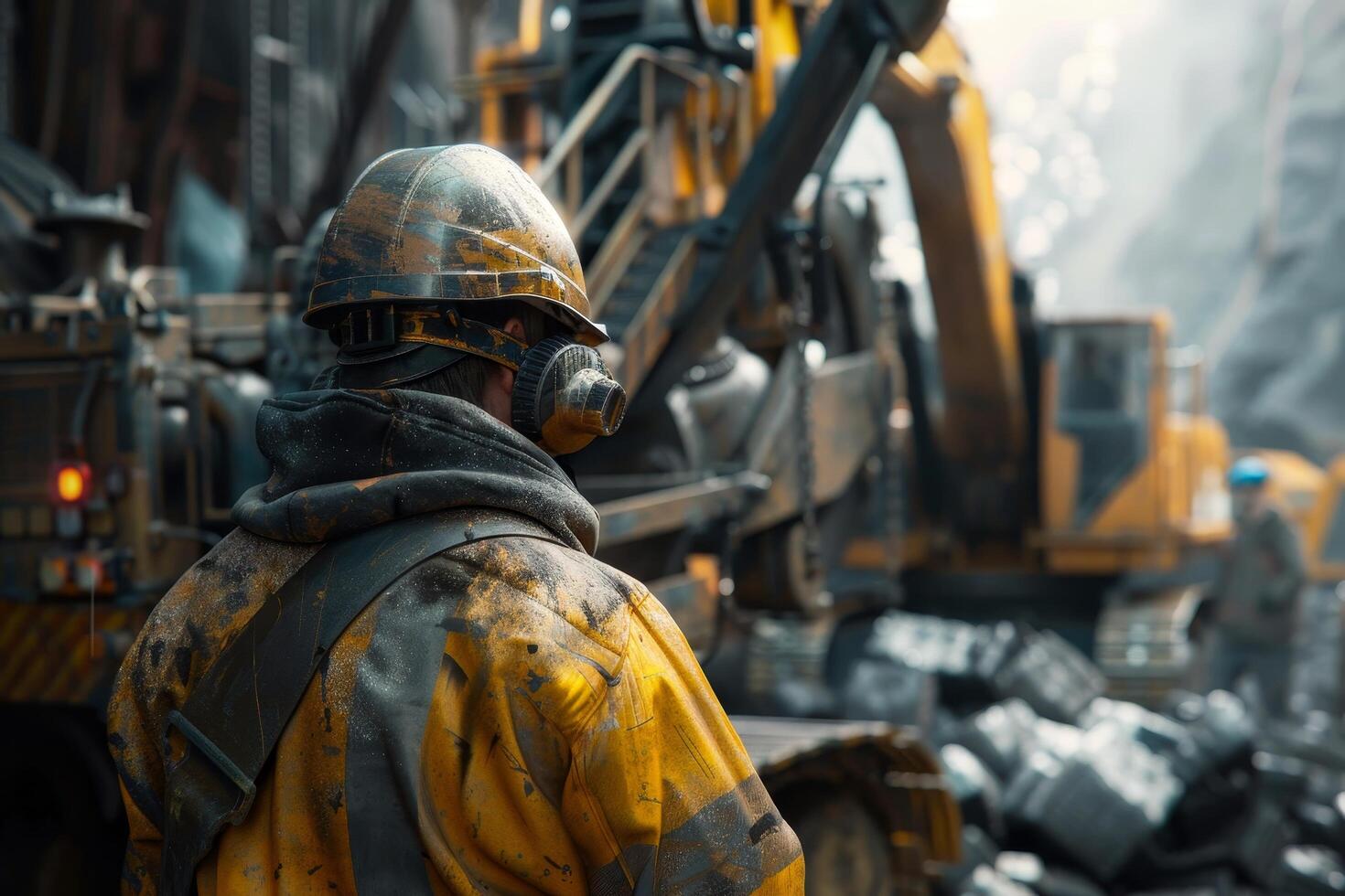 A man wearing a yellow helmet photo