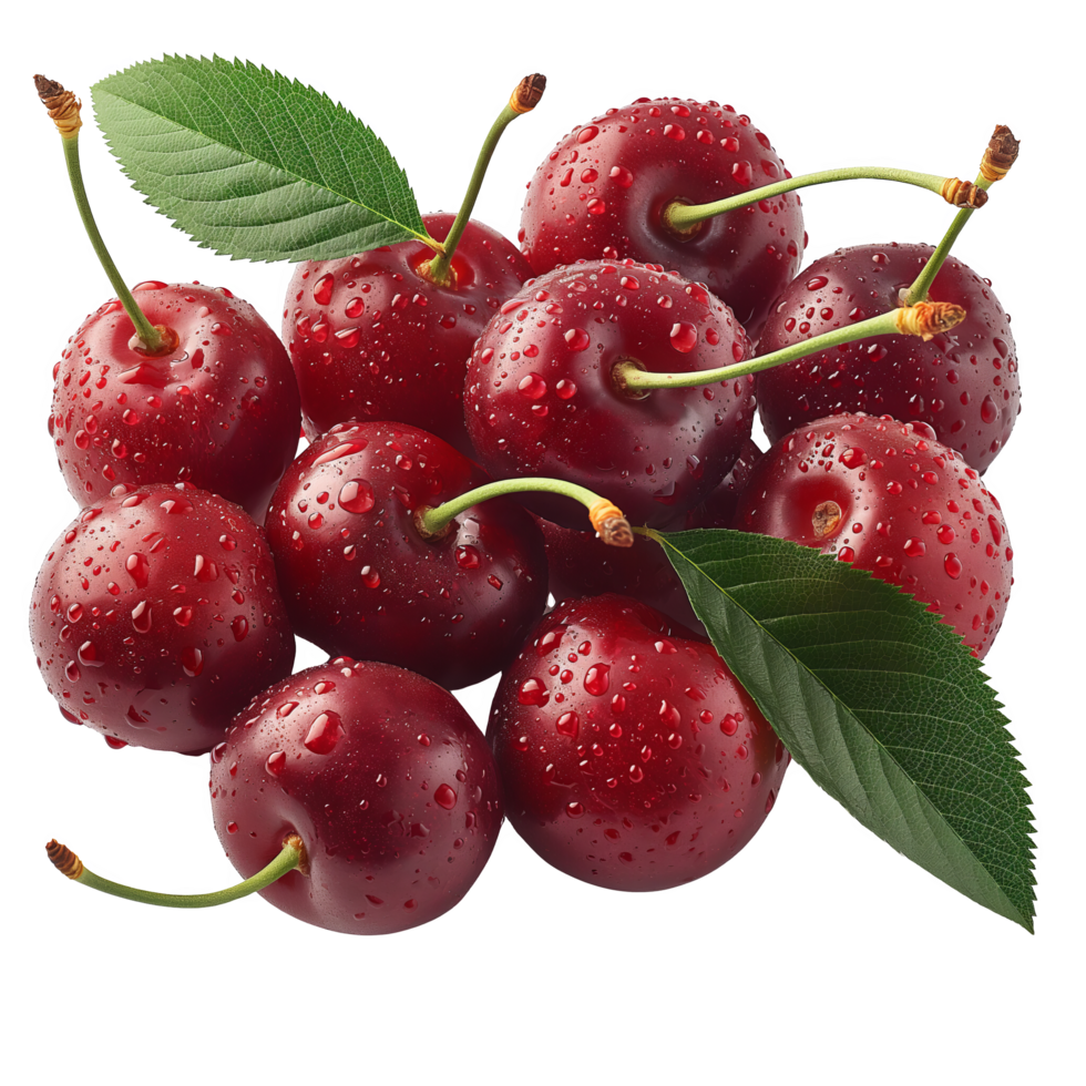 Fresh Cherries with Leaves and Stems png