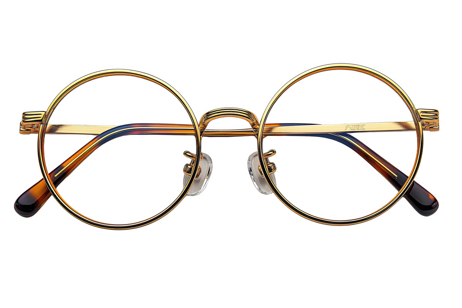 Vintage Pair of Round Eyeglasses with Gold Frame png