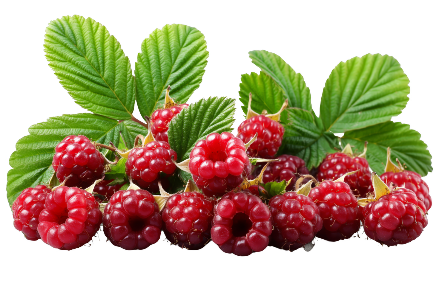 Raspberry Bush with Berries, Leaves, and Stems png