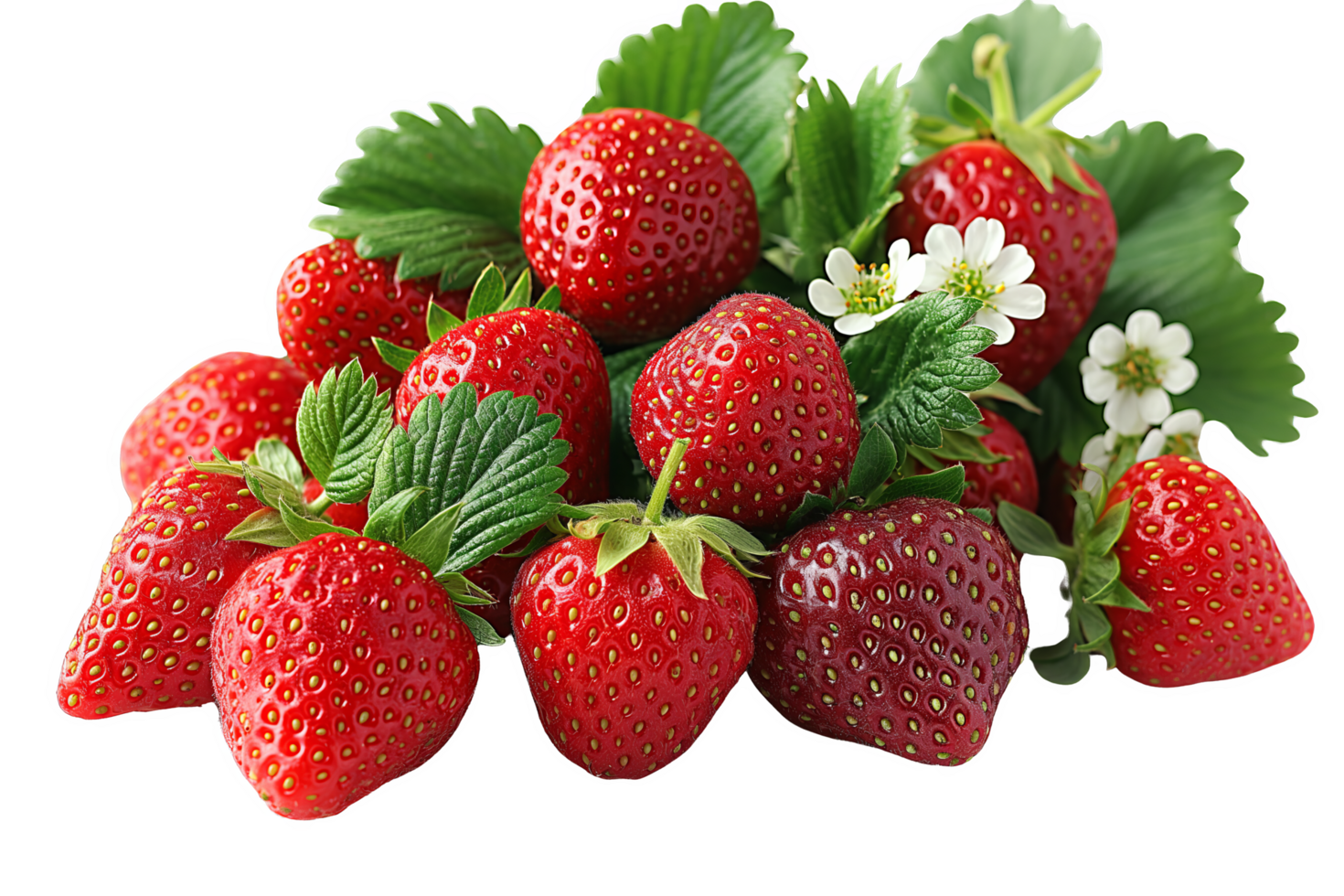 Strawberry Plant with Fruit, Leaves, and Flowers png