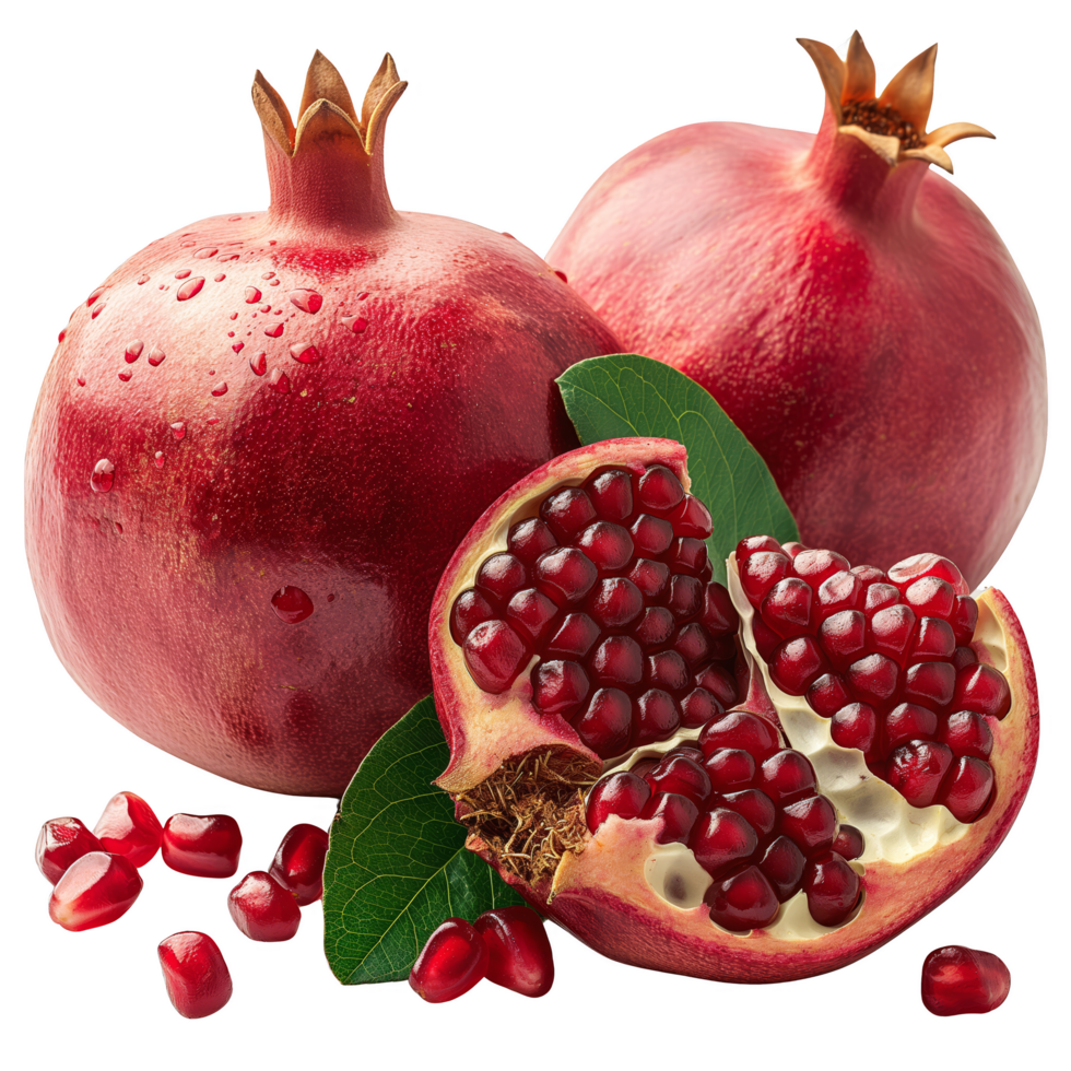 Fresh Pomegranates with Leaves and Stems png