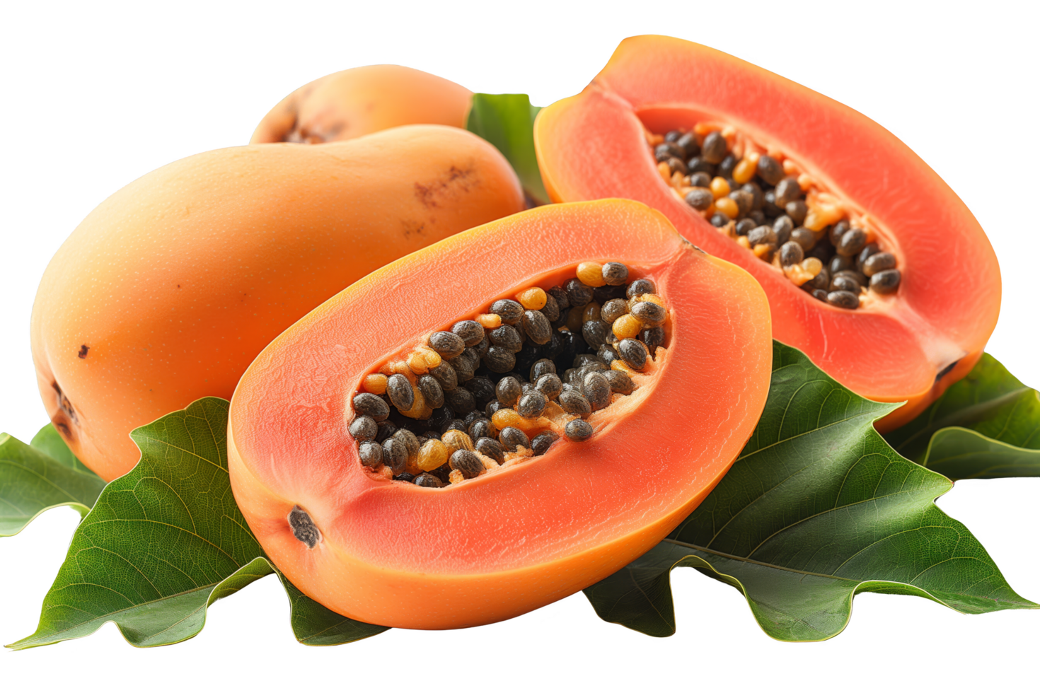 Fresh Papayas with Leaves and Stems png