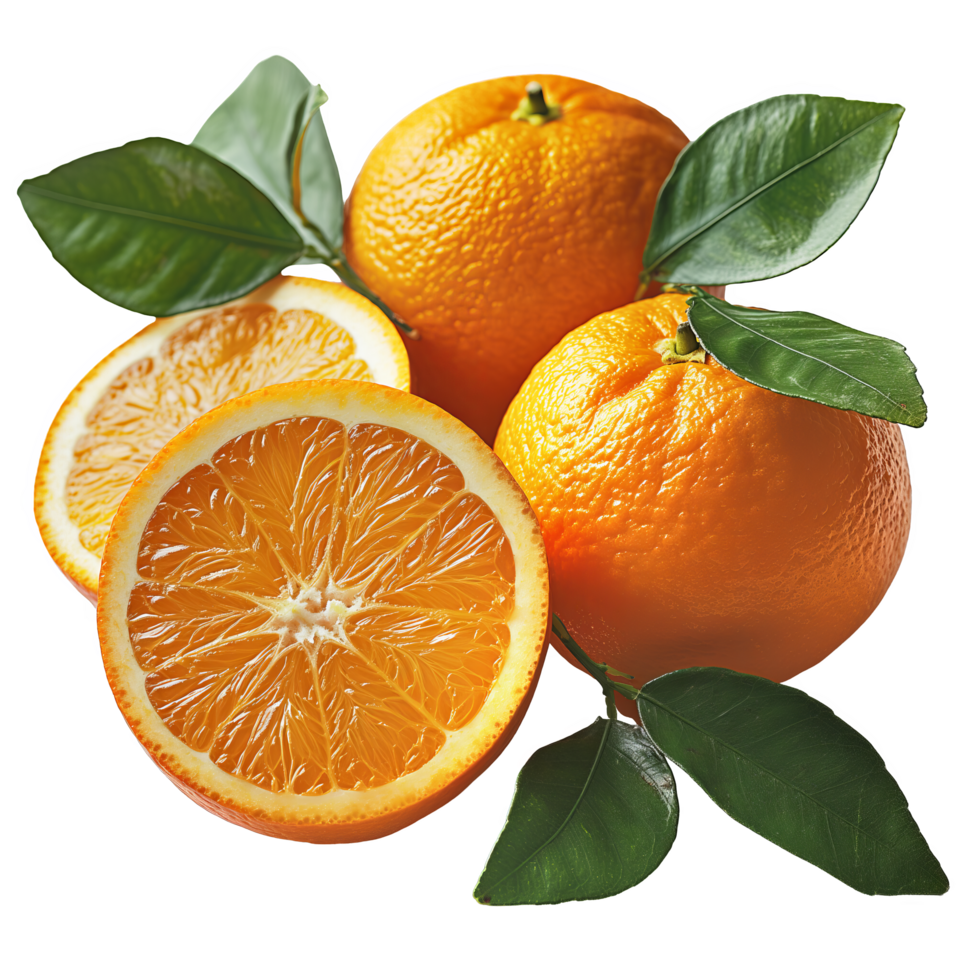 Juicy Oranges with Leaves and Stem png
