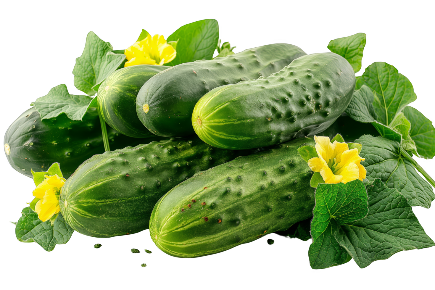 Fresh Cucumbers with Leaves and Flowers png