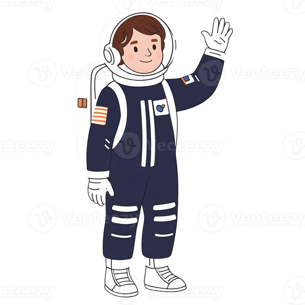 Astronaut waving hand isolated on transparent background. illustration. png