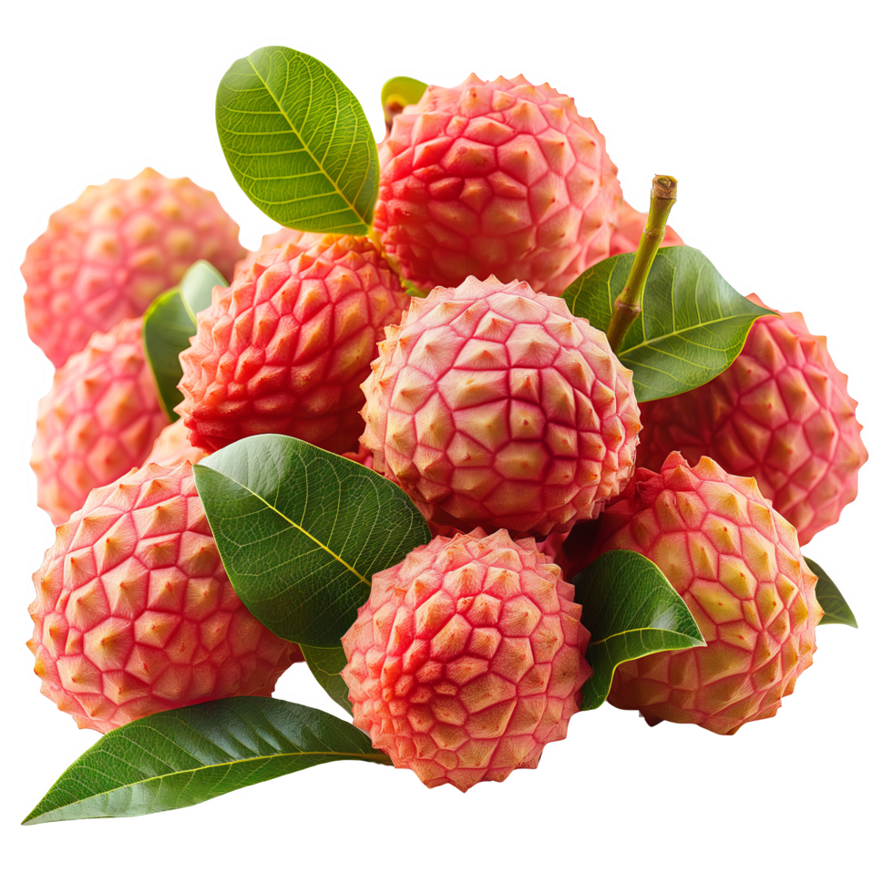 Ripe Lychee Fruits with Leaves and Stems png