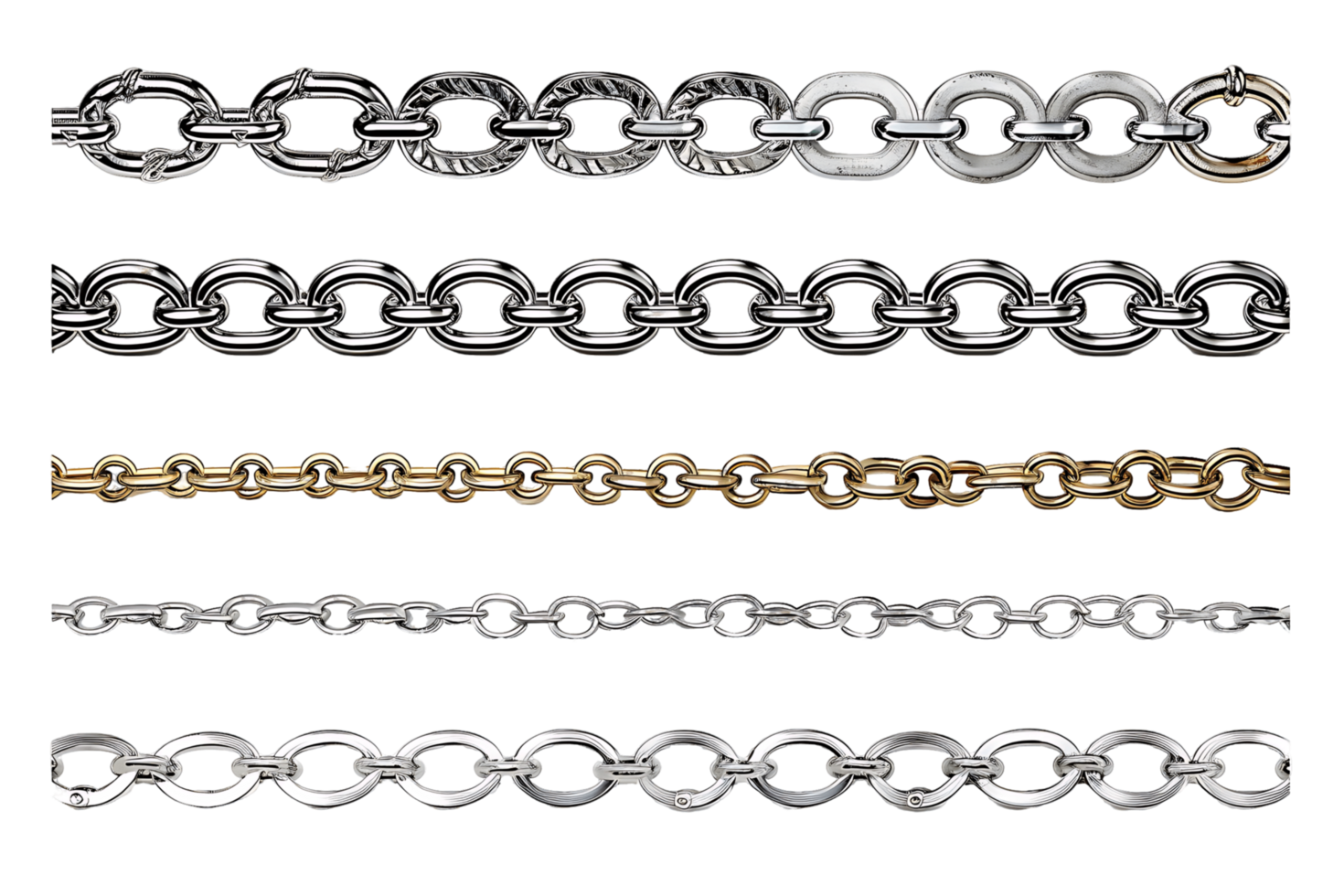 Set of Metal Chain Borders on transparent png