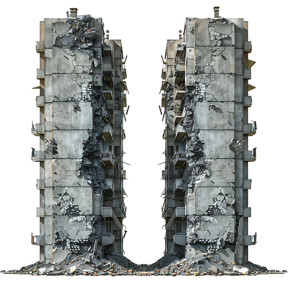 Set of Ruined Buildings on Transparent png