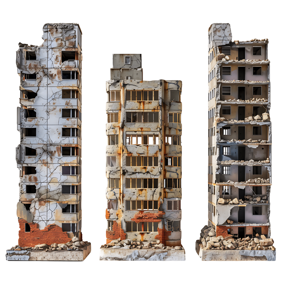 Transparent Background Set of Ruined Skyscrapers png