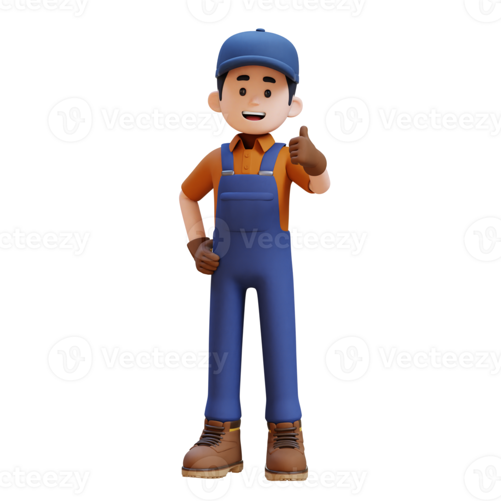 3D Construction Worker Character Giving Thumbs Up Pose png