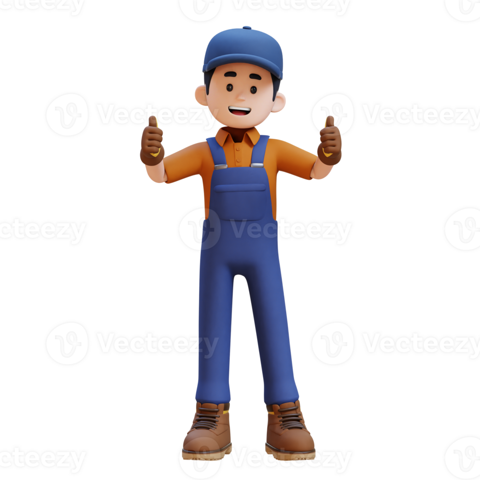 3D Construction Worker Character Giving Thumbs Up Pose png