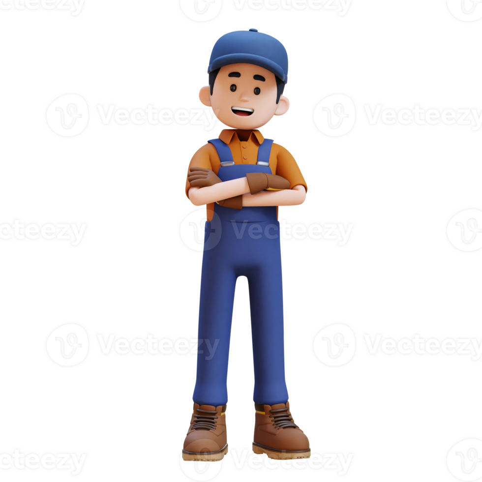 3D Construction Worker Character Crossed Arms Pose png