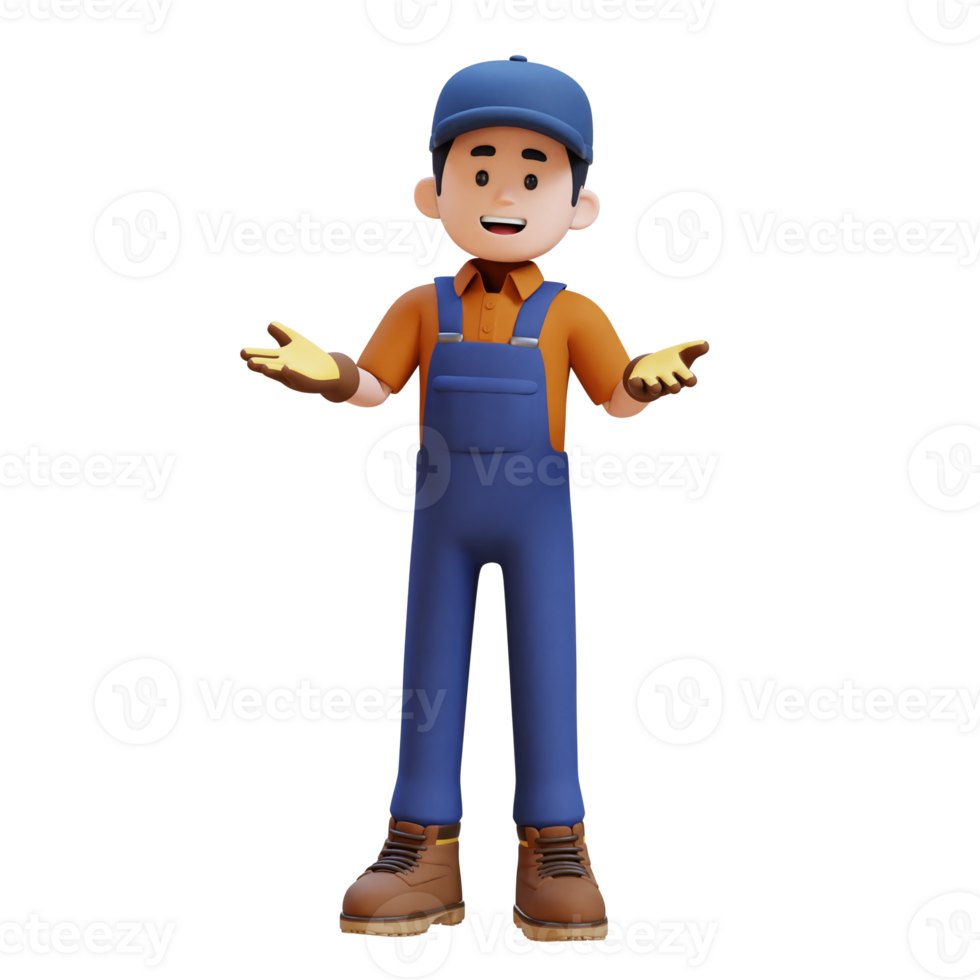 3D Construction Worker Character Communication Pose png