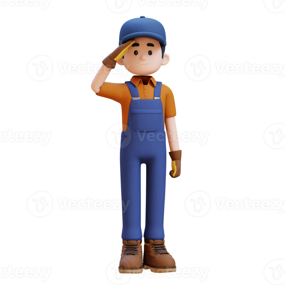 3D Construction Worker Character Salute Pose png