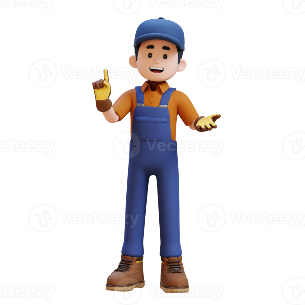 3D Construction Worker Character Explaining Pose png