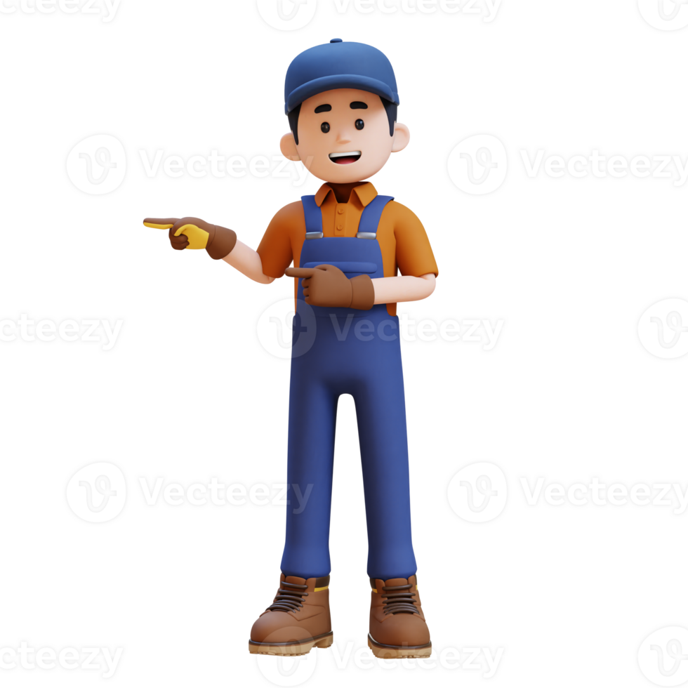 3D Construction Worker Character Pointing to the Right Pose png