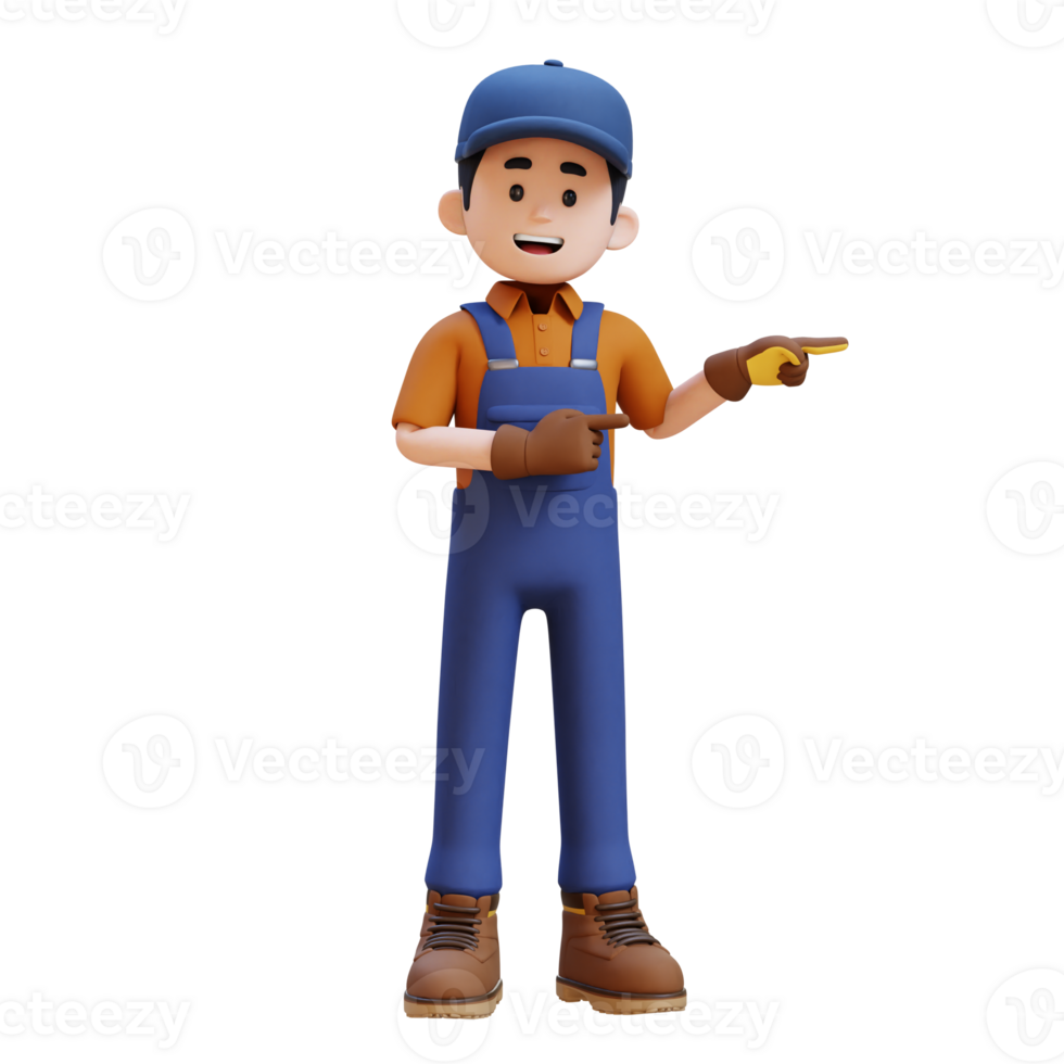 3D Construction Worker Character Pointing to the Left Pose png