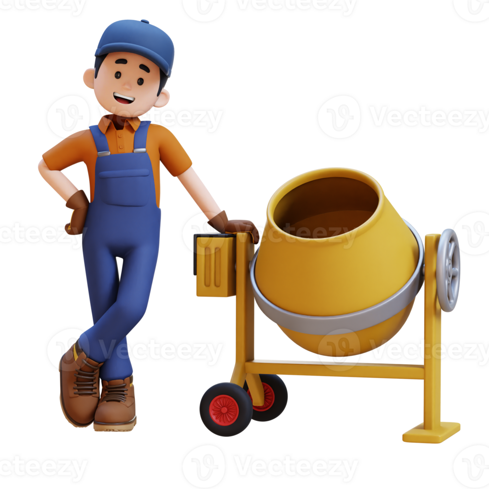 3D Construction Worker Character Lying on Concrete Mixer png
