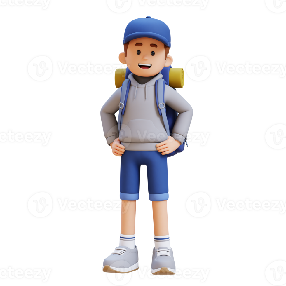 3D Traveller Character Standing with Hand on Hip png