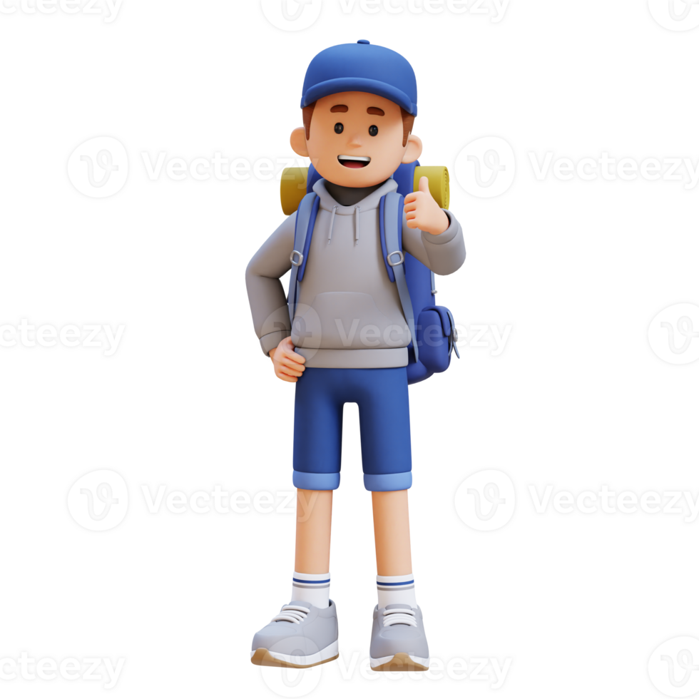 3D Traveller Character Giving Thumbs Up Pose png