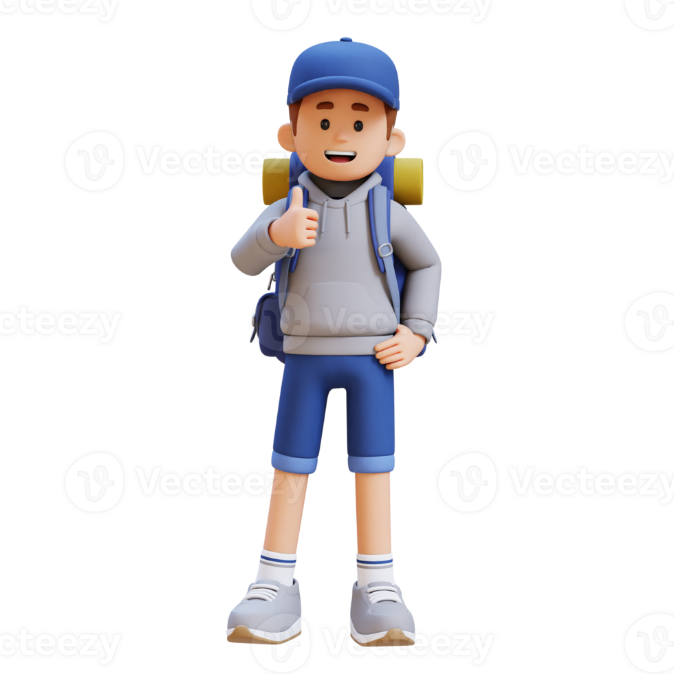 3D Traveller Character Giving Thumbs Up Pose png