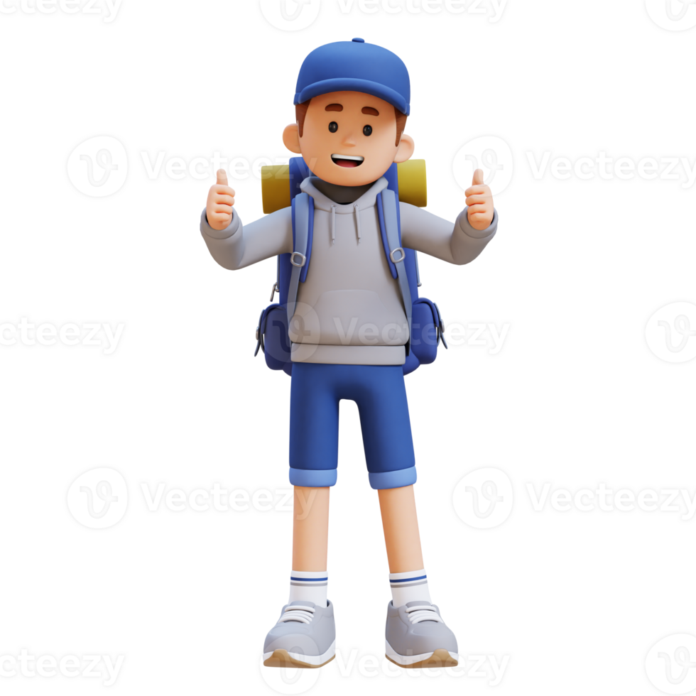 3D Traveller Character Giving Thumbs Up Pose png