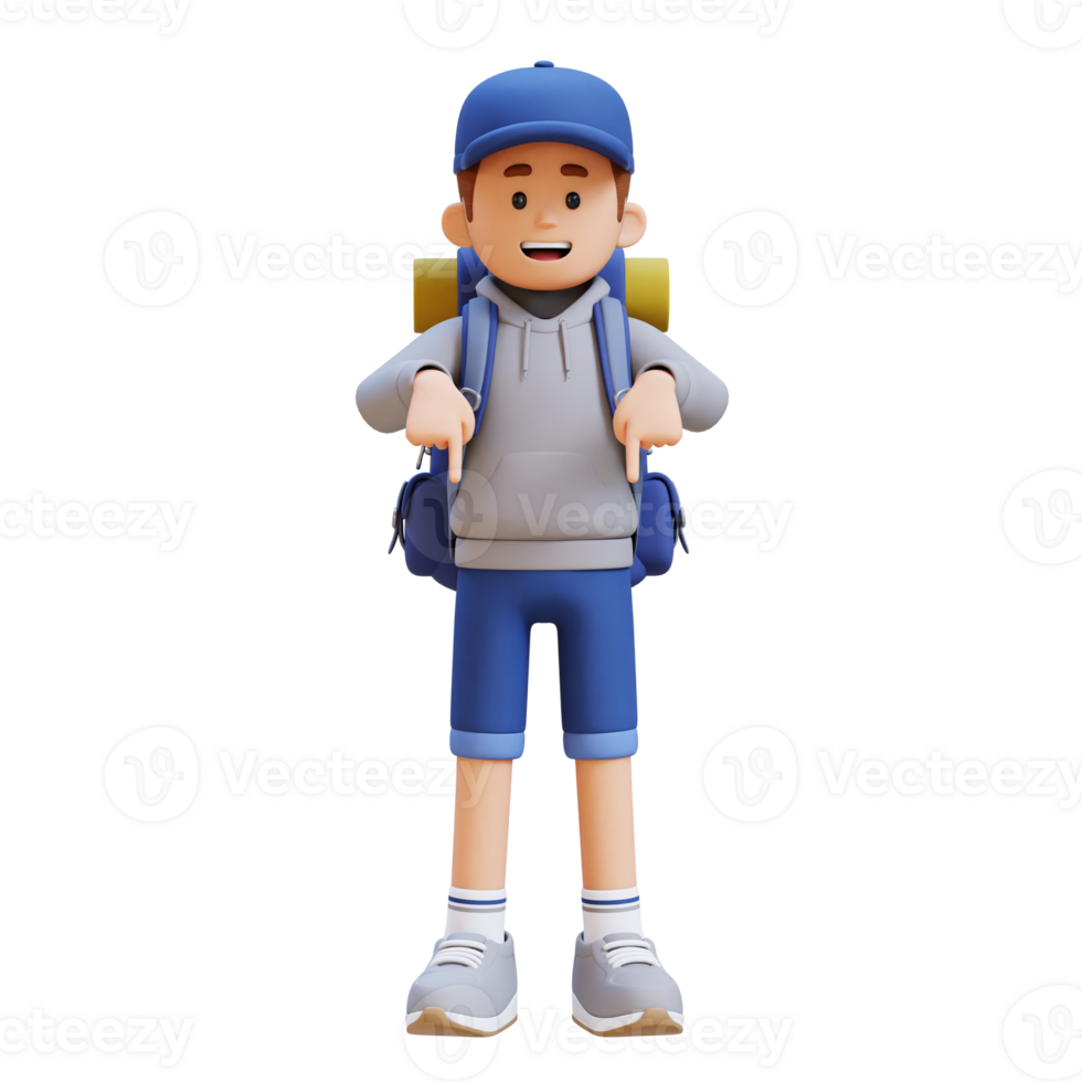 3D Traveller Character Pointing Downward png