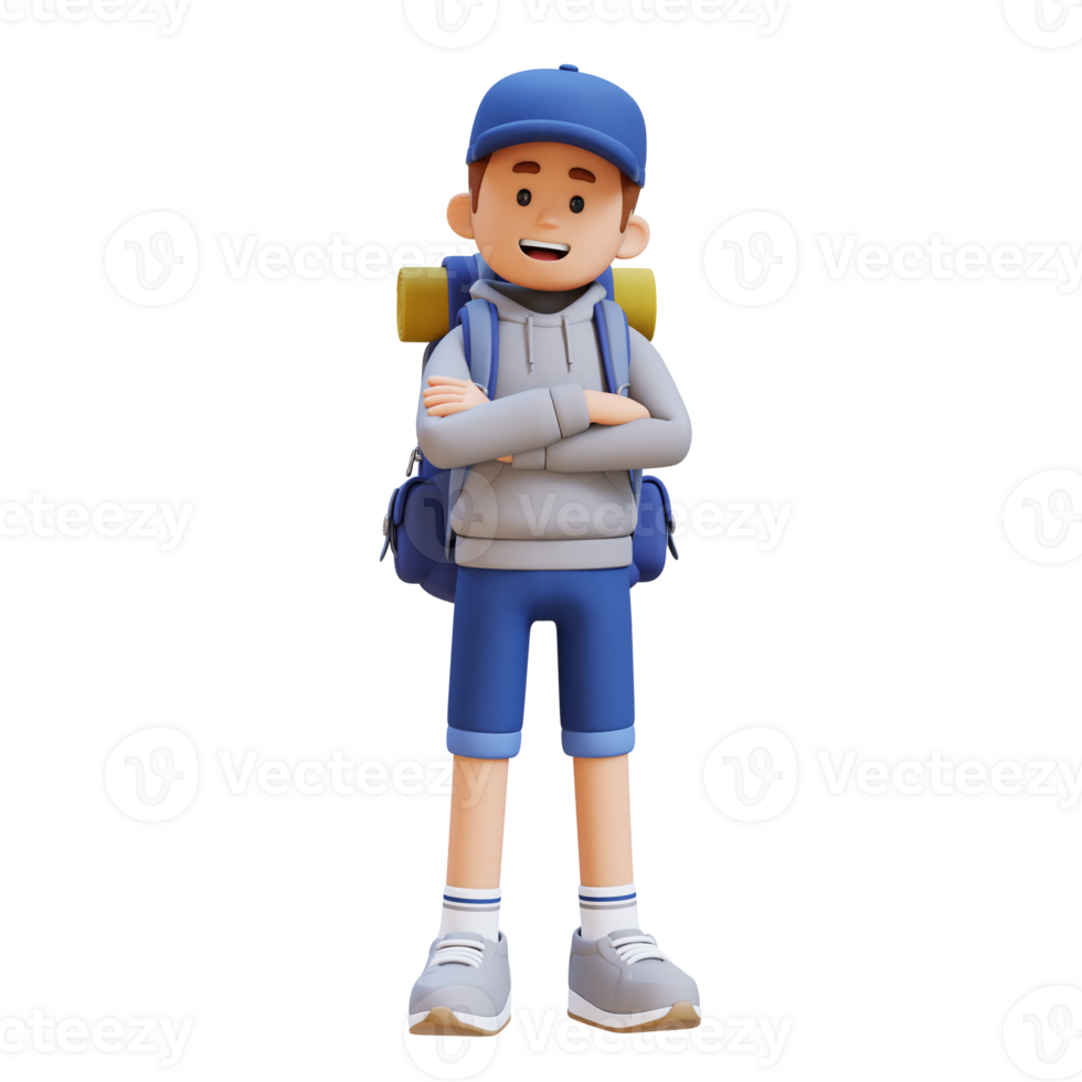 3D Traveller Character Crossed Arms Pose png