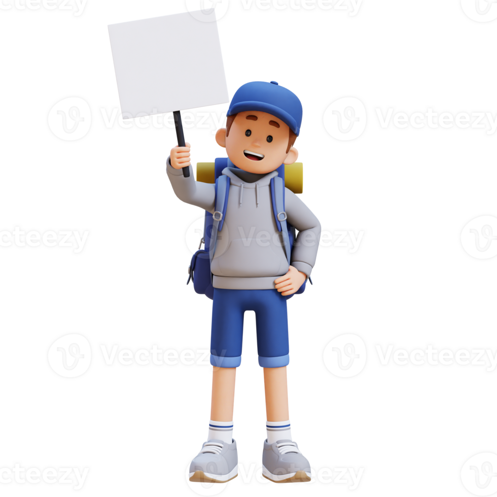 3D Traveller Character Holding Empty Placard png