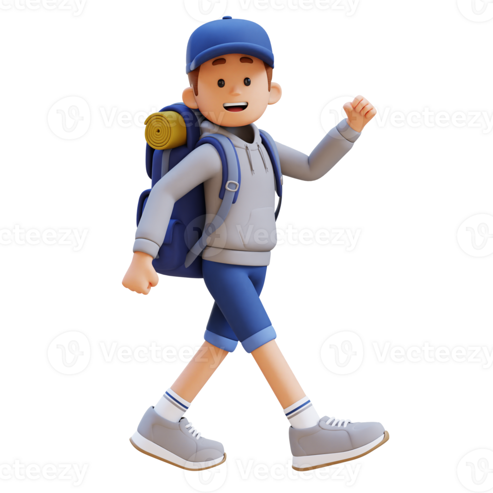 3D Traveller Character Walking with Confident png