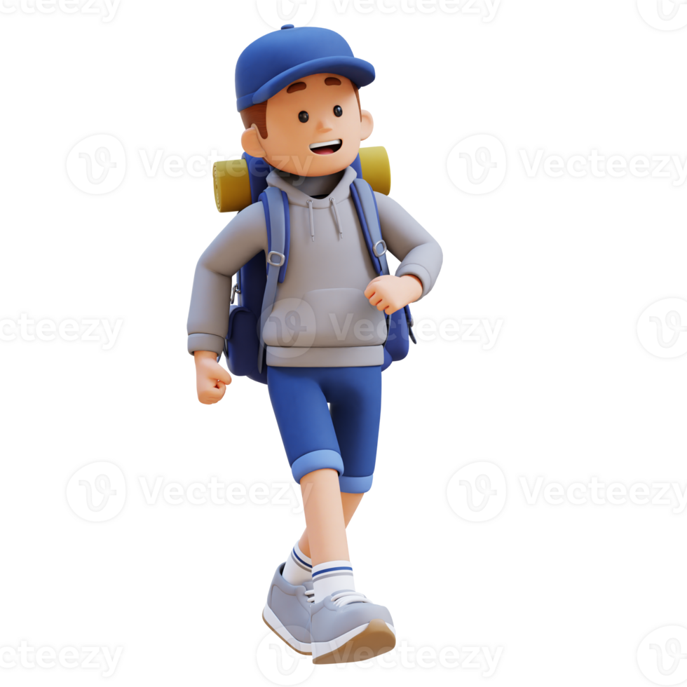 3D Traveller Character Walking with Confident png