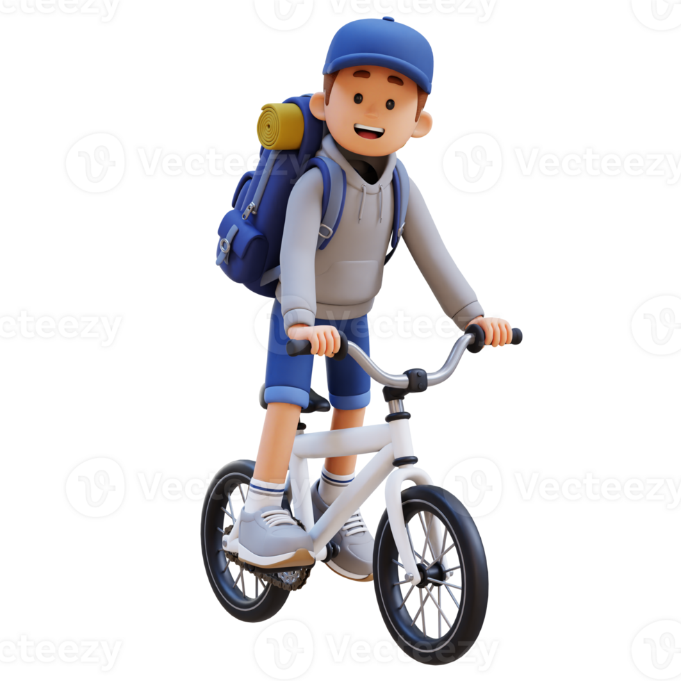 3D Traveller Character Riding Bicycle png