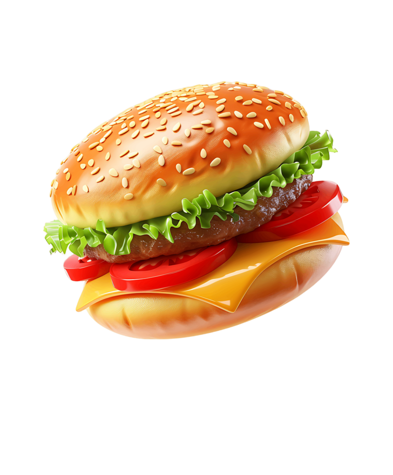 Flying Hamburger 3D Render png