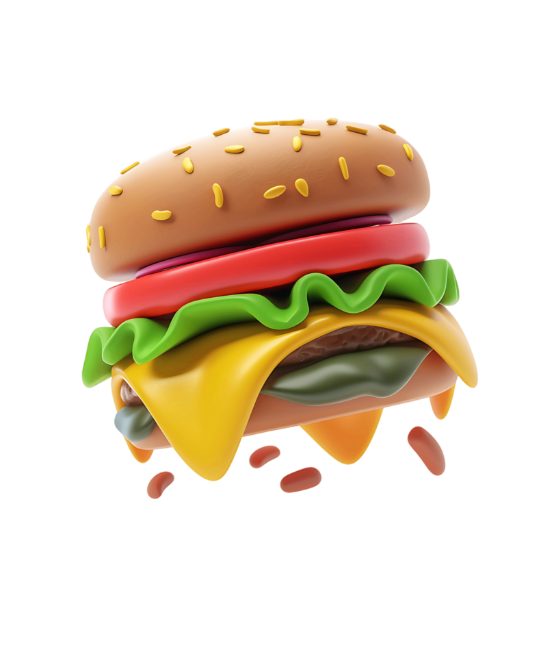 3D Flying Hamburger Icon Isolated png