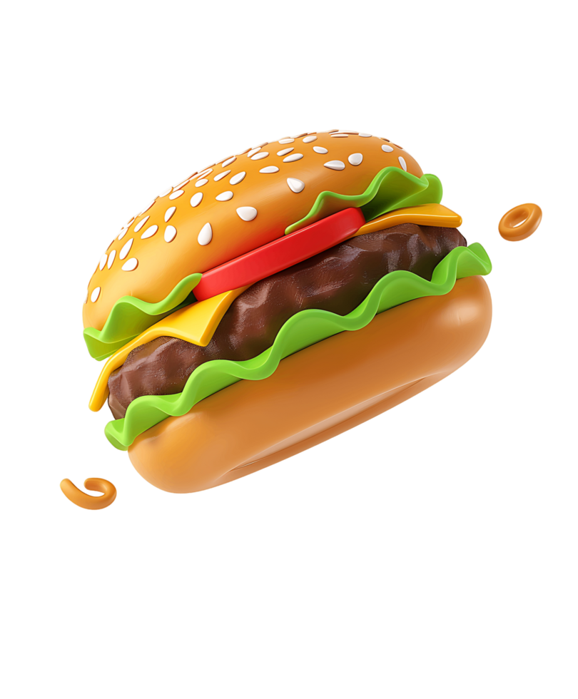 Flying Hamburger in 3D Isolated png