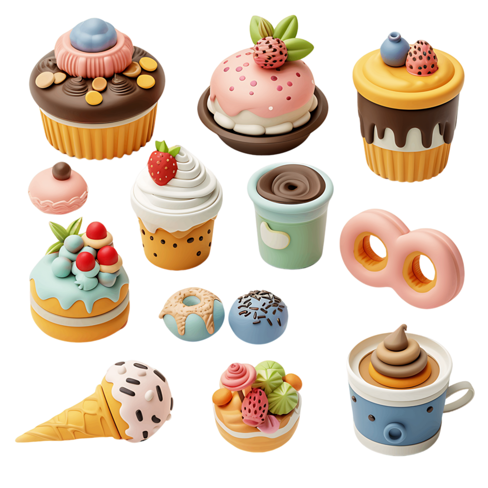 transparent background sweet food 3D icon set png