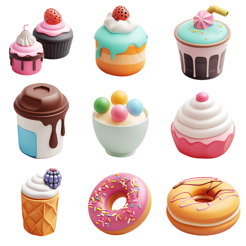 Sweet treats 3D icon set on transparent png