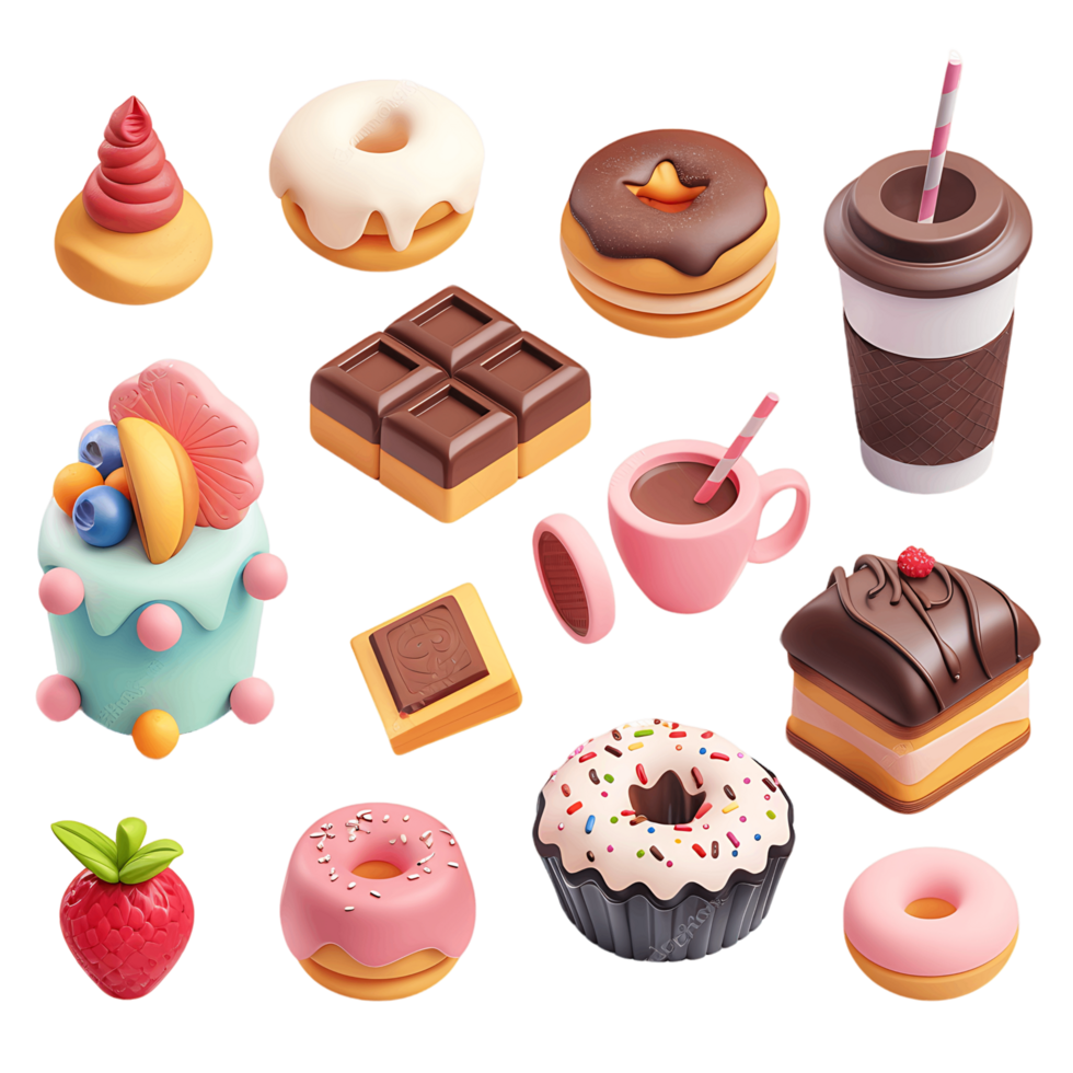 3D sweet food icon pack transparent background png