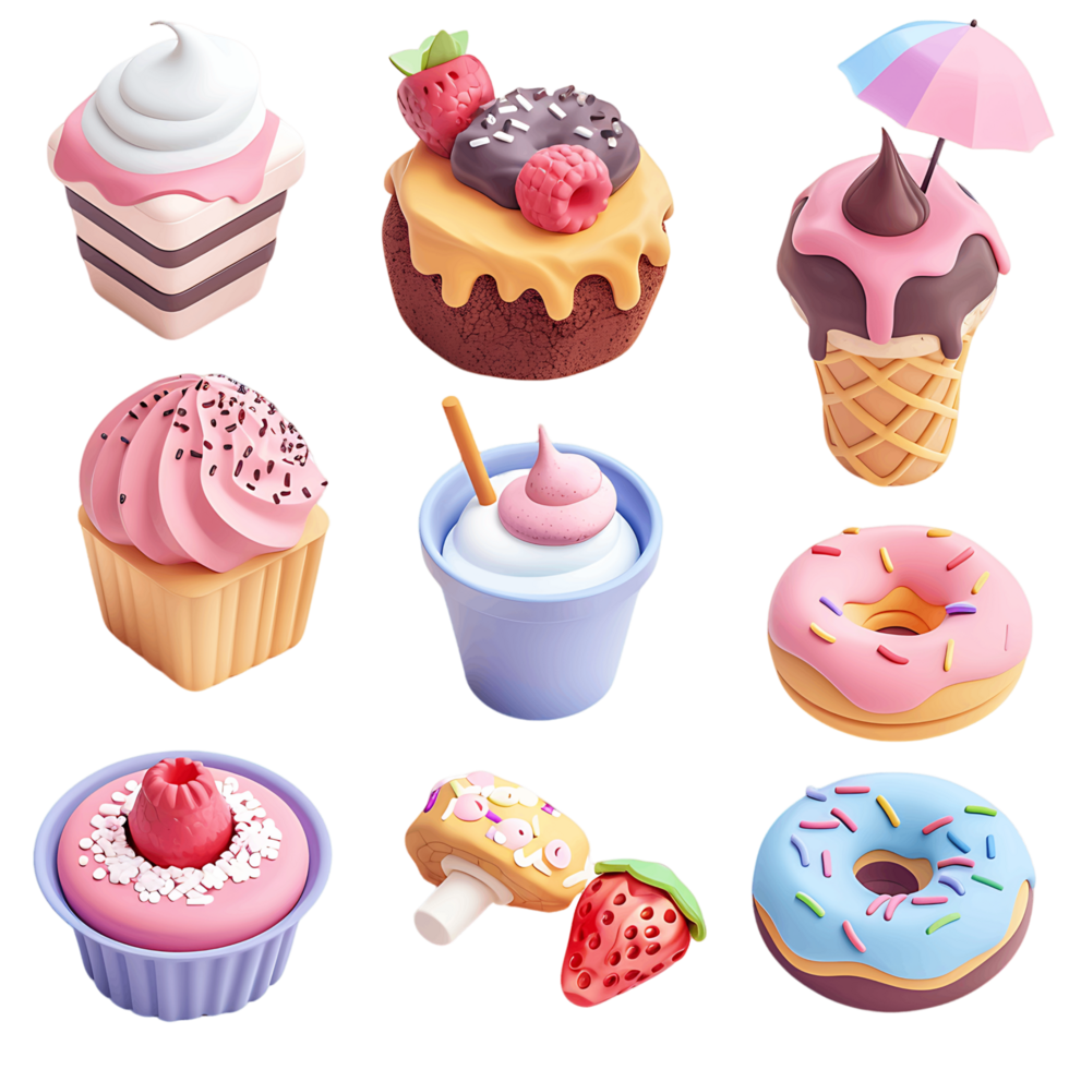 Sweet food 3D icons collection transparent png
