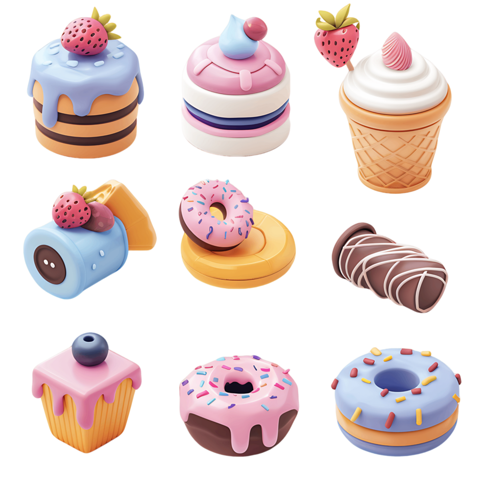 3D sweet food icon set clear background png