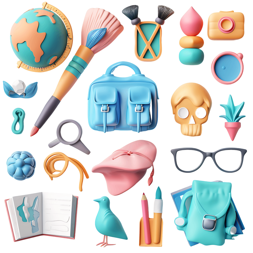 3D school and education icon set isolated transparent png