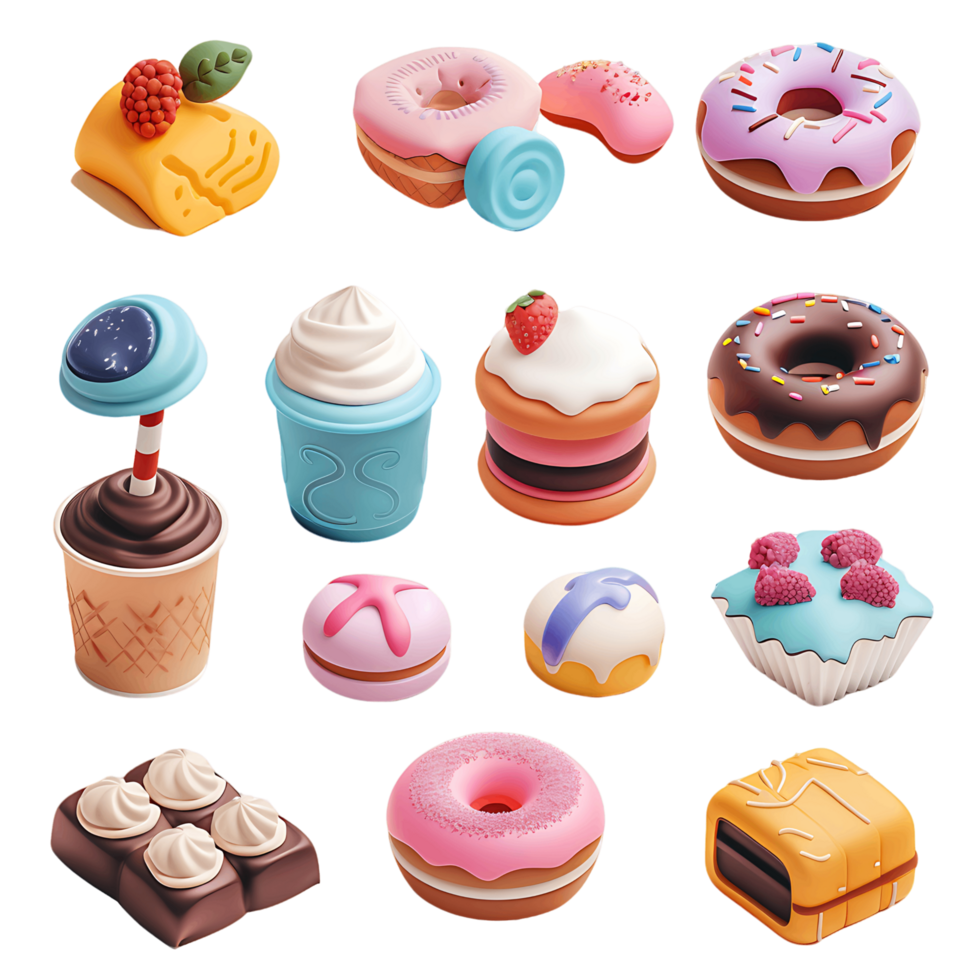 3D rendering sweet food icons transparent png