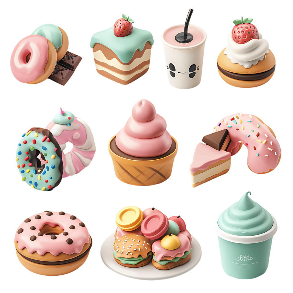 transparent background isolated 3D sweet food icons png