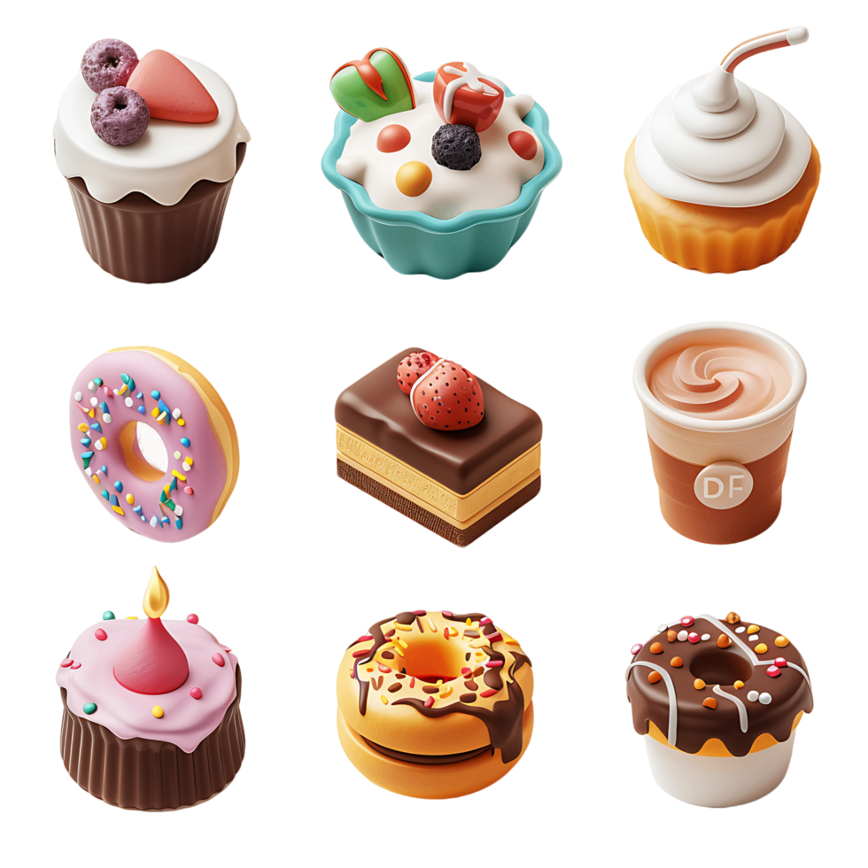 Sweet food 3D icon set on transparent background png