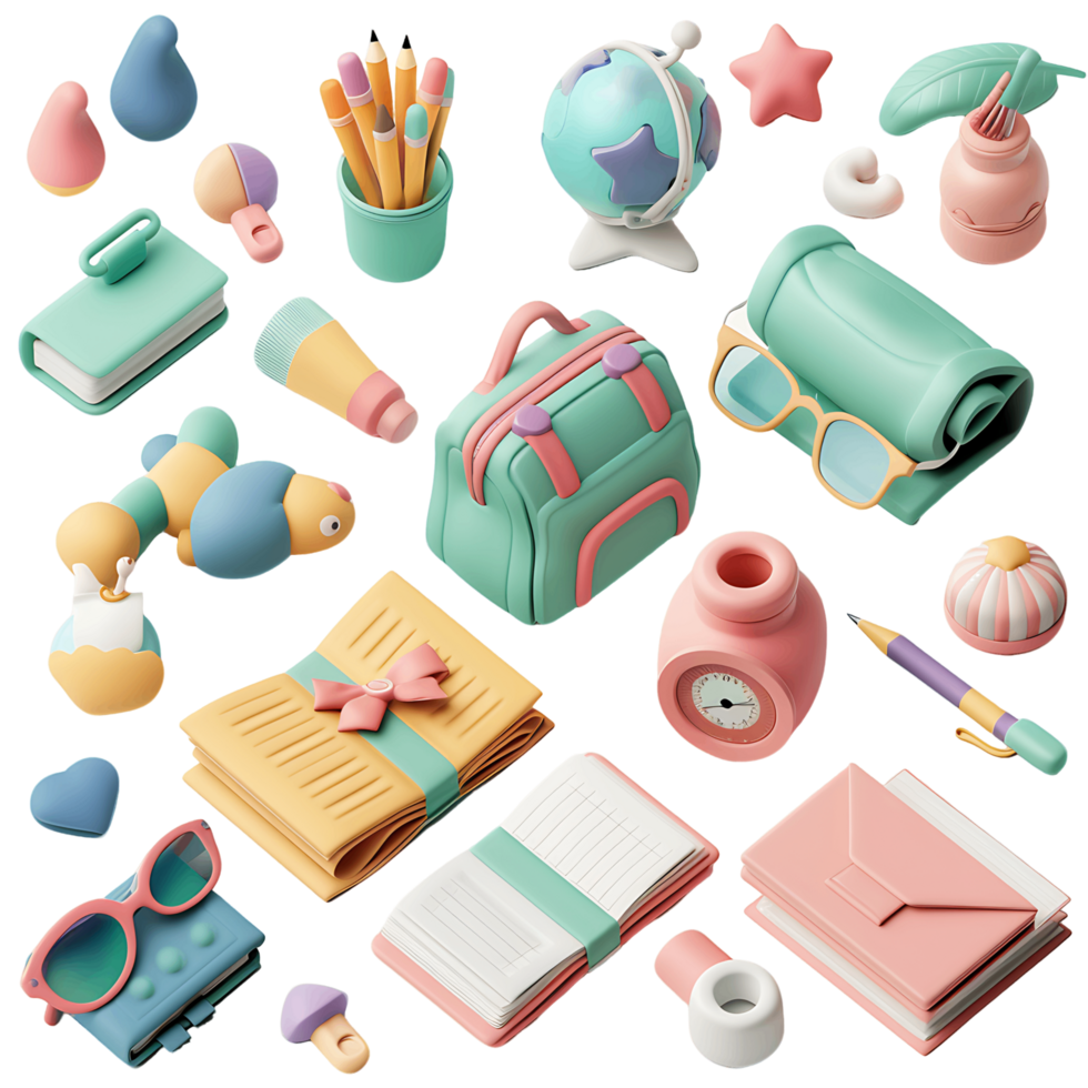 transparent background school and education 3D icons png