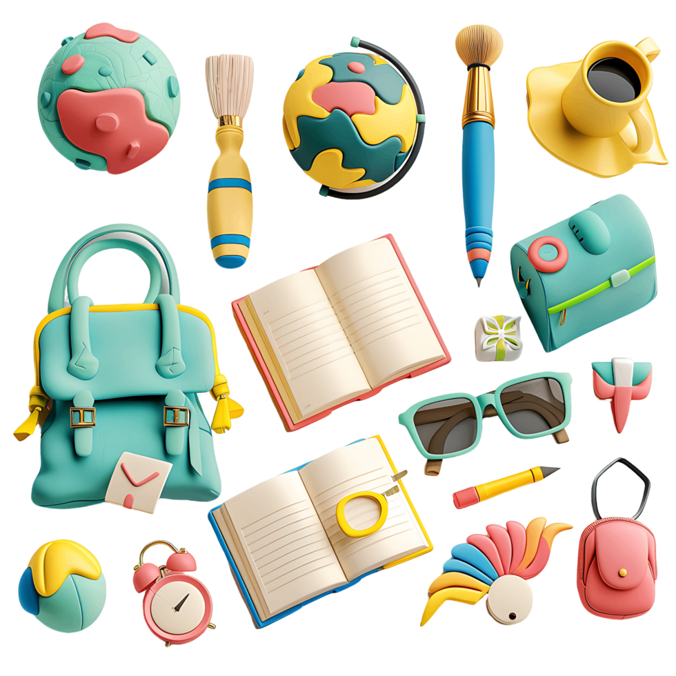 3D icons set school and education transparent png
