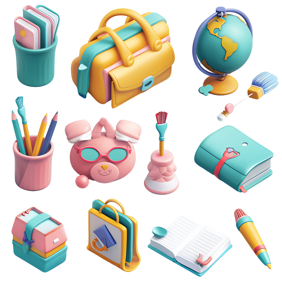 Isolated school and education 3D icons transparent png