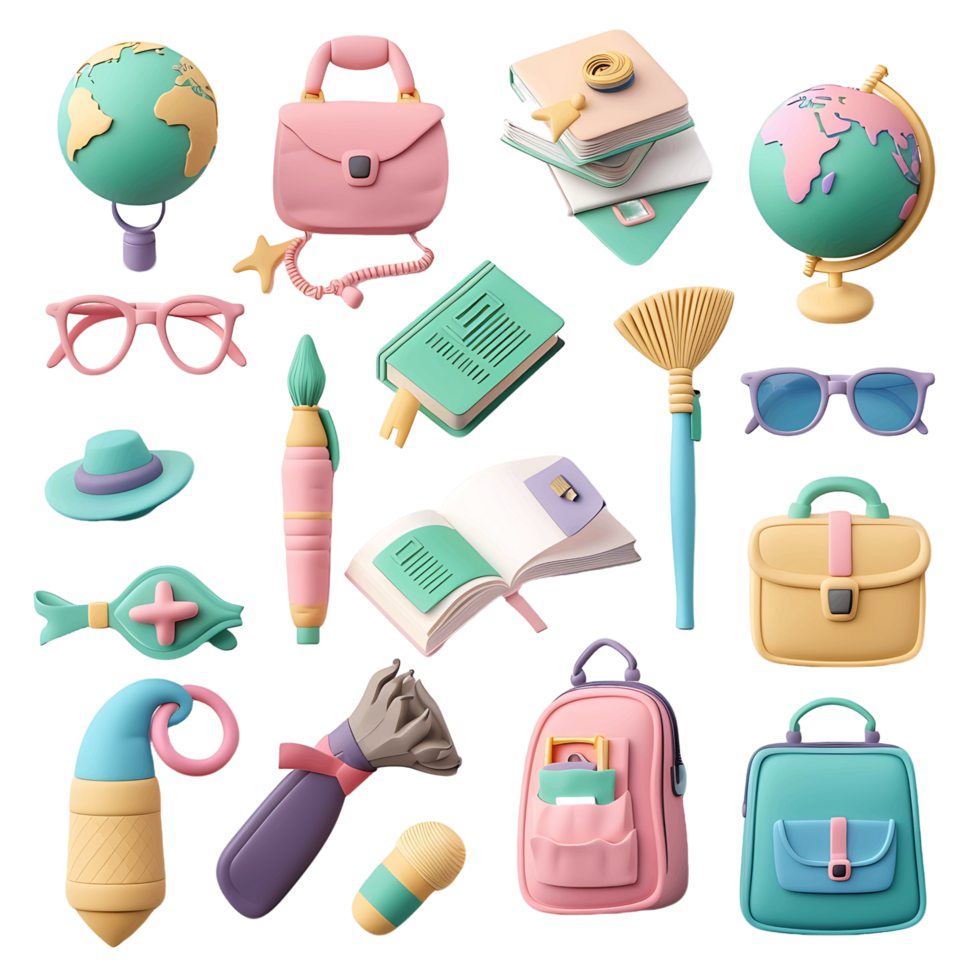 School and education 3D icon set clear background png