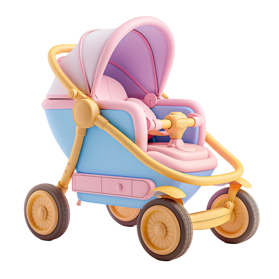 Isolated baby stroller 3D render clear png